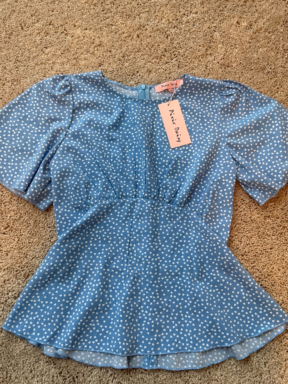 Women’s Blue Heart Print Peplum Top